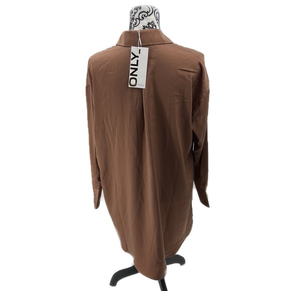 NWT European Style Only Primrose Long Sleeve Satin Shirt Dress in Beaver Fur - Picture 11 of 11